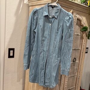 Express Light Blue Denim Button-Front Jacket Dress